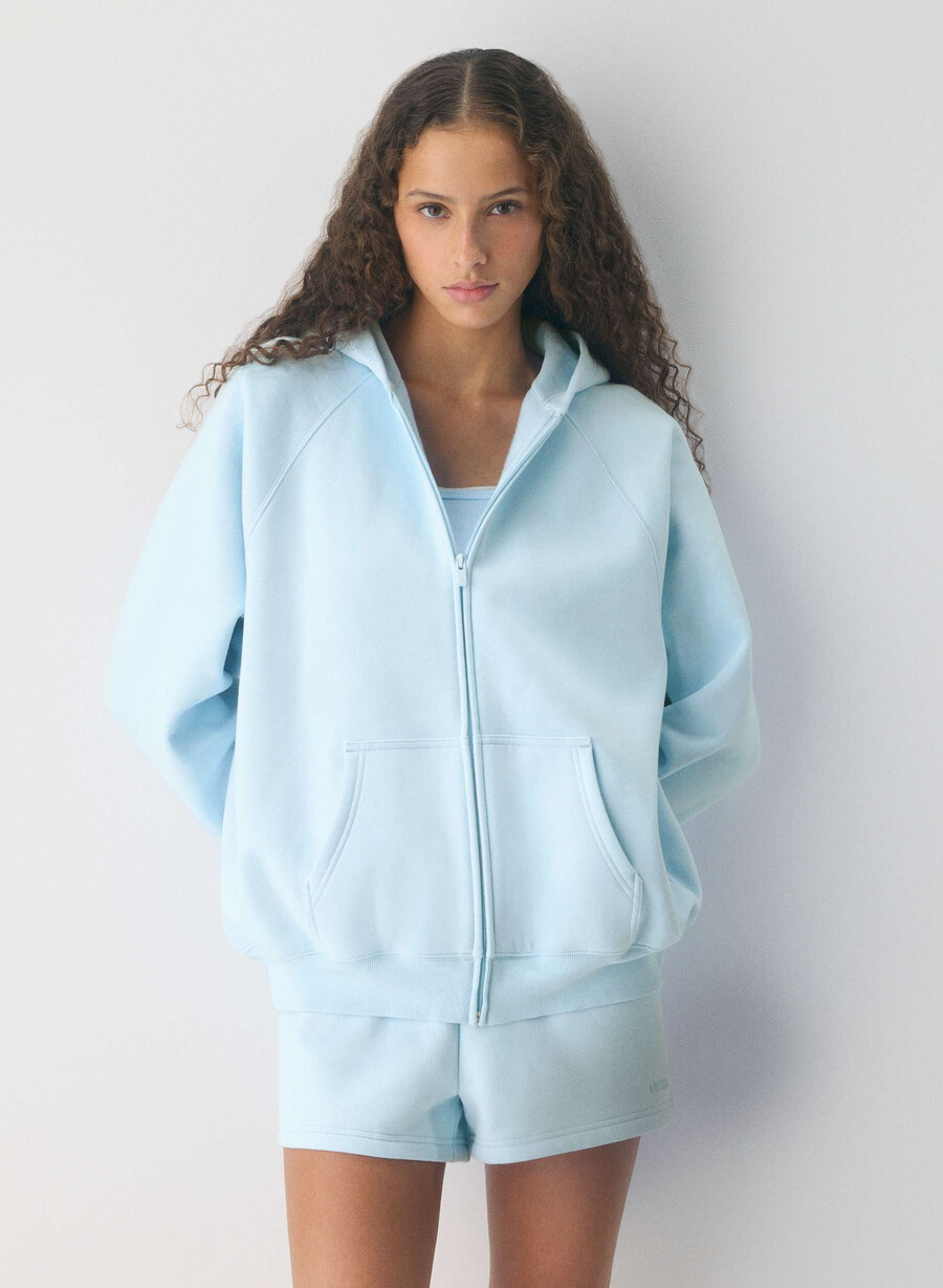 mysig fleece mega raglan dragkedja med huva villa blÅ