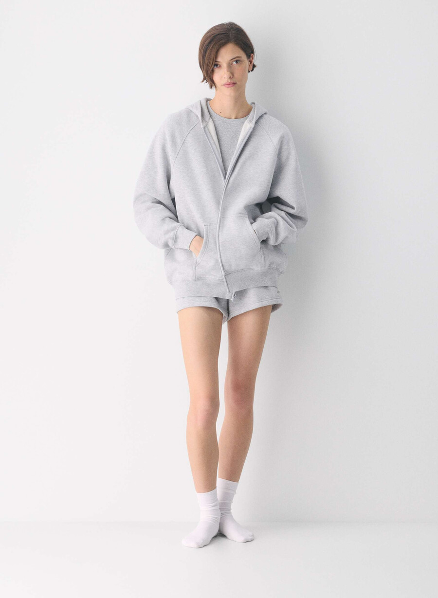 mysig fleece mega raglan dragkedja med huva ljuvig krom