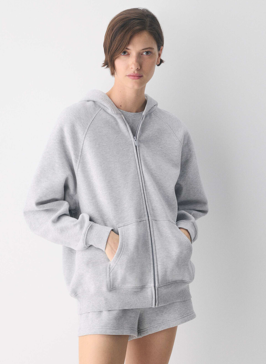 mysig fleece mega raglan dragkedja med huva ljuvig krom