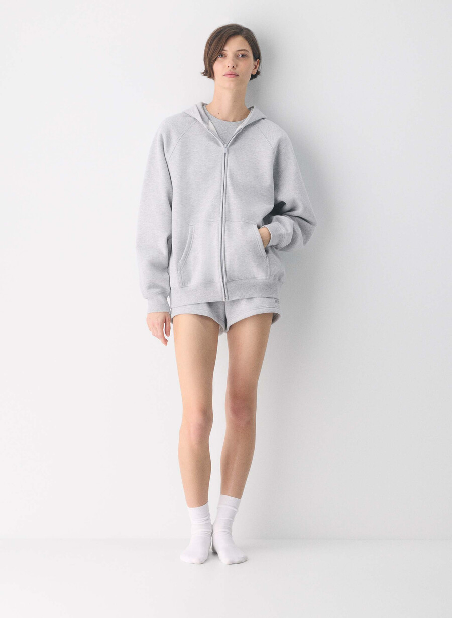 mysig fleece mega raglan dragkedja med huva ljuvig krom