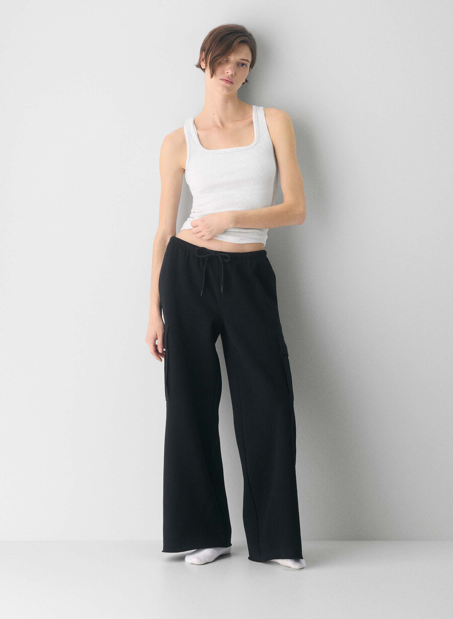 mysig fleece mega cargo flutter sweatpants svart