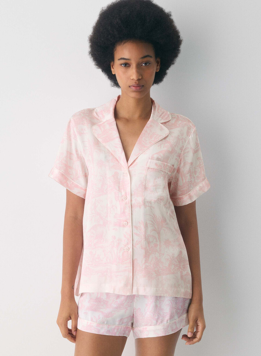 nightside siden kortärmad pyjamasskjorta lght bch dk cpd rosa