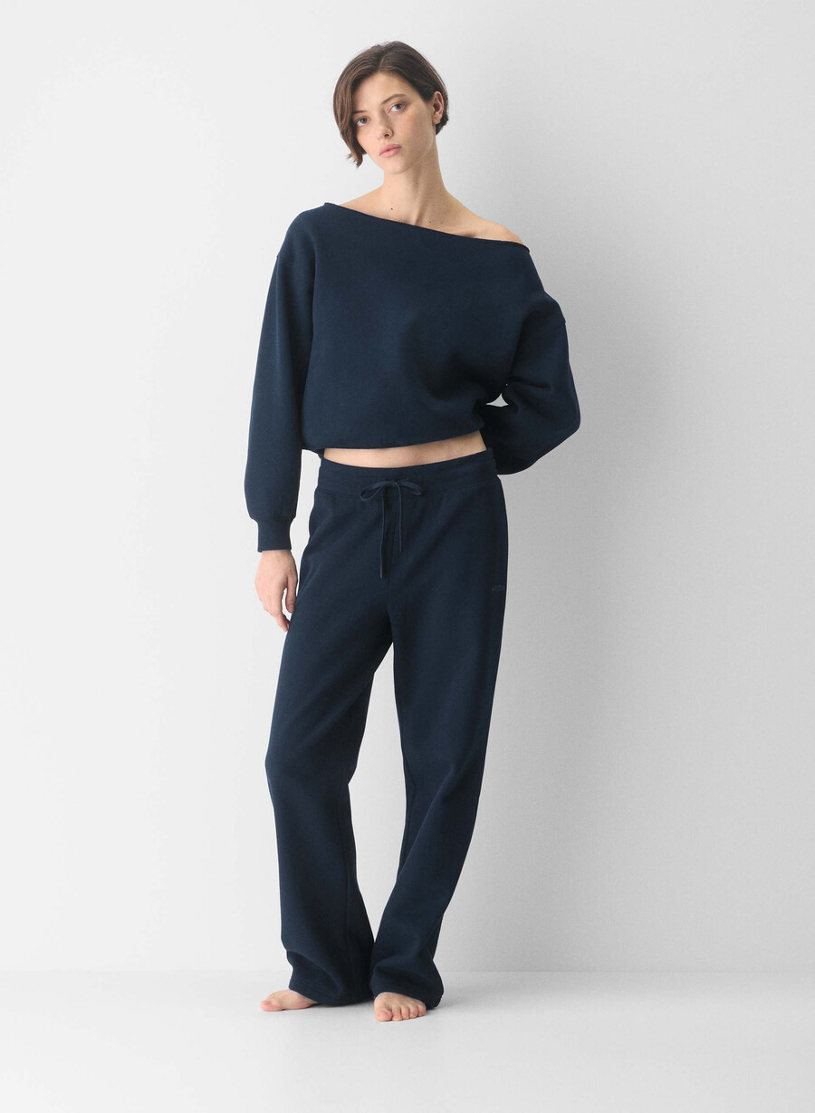 mysig fleece bf off-shoulder sweatshirt admiral