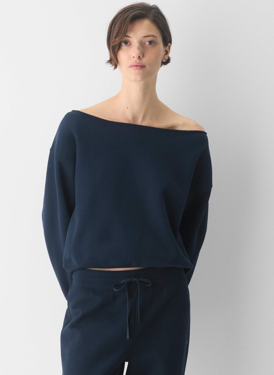 mysig fleece bf off-shoulder sweatshirt admiral