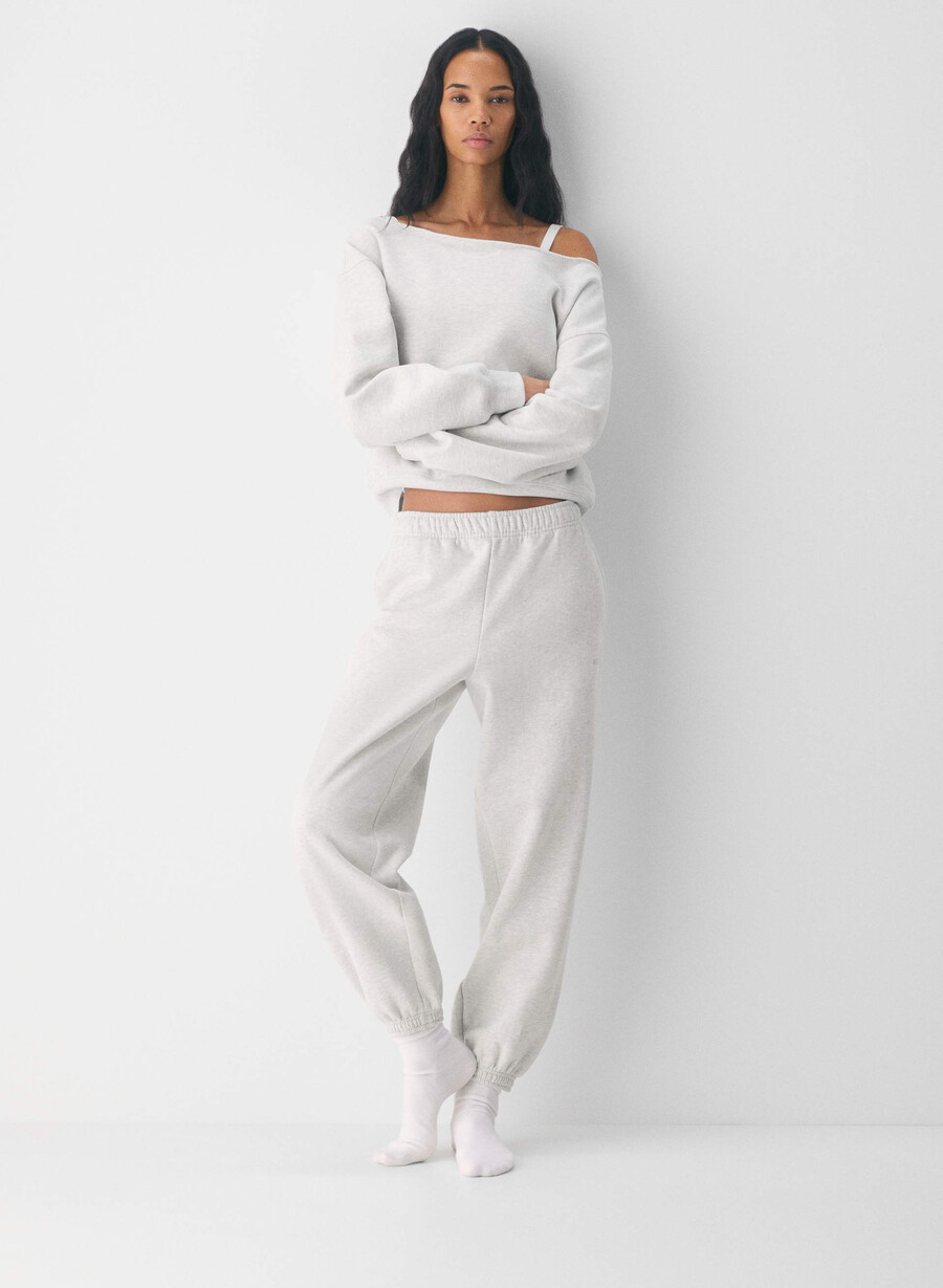 mysig fleece bf off-shoulder sweatshirt heather cloud white