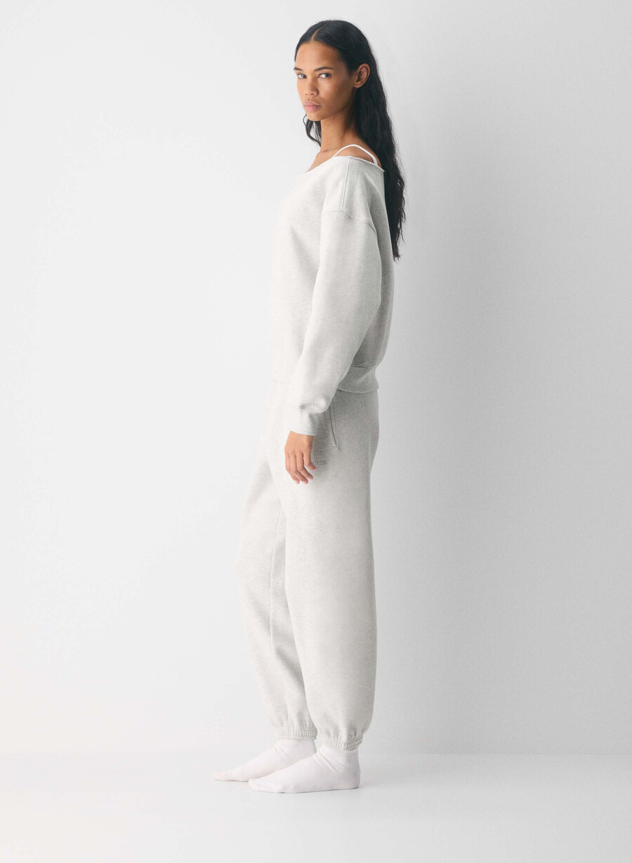 mysig fleece bf off-shoulder sweatshirt heather cloud white