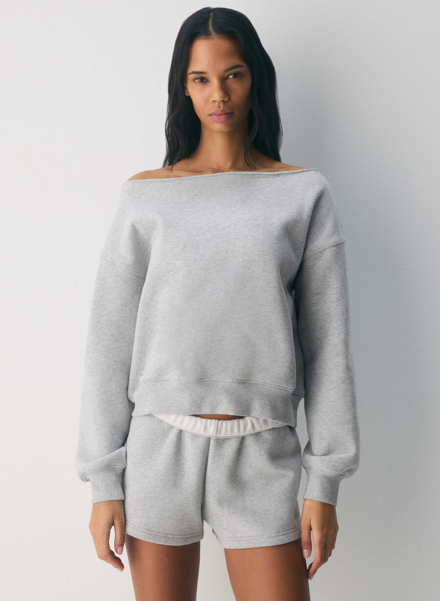 mysig sweatfleece bf off-shoulder sweatshirt ljunggrå krom