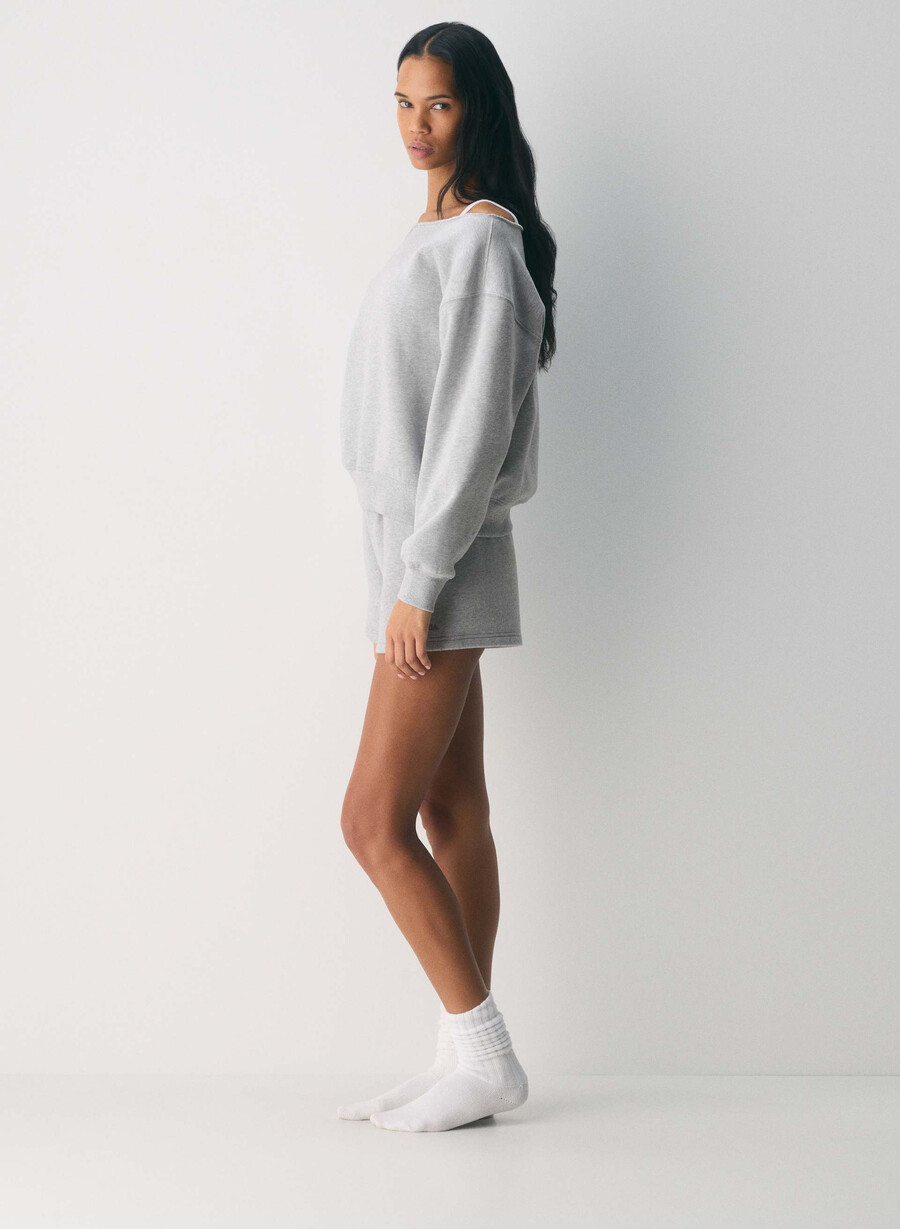 mysig sweatfleece bf off-shoulder sweatshirt ljunggrå krom