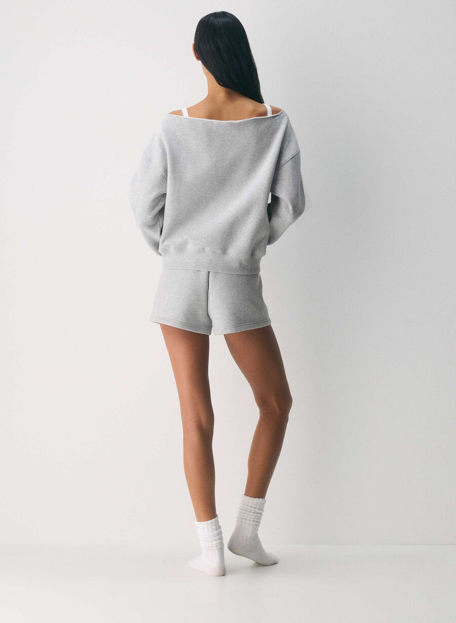 mysig sweatfleece bf off-shoulder sweatshirt ljunggrå krom