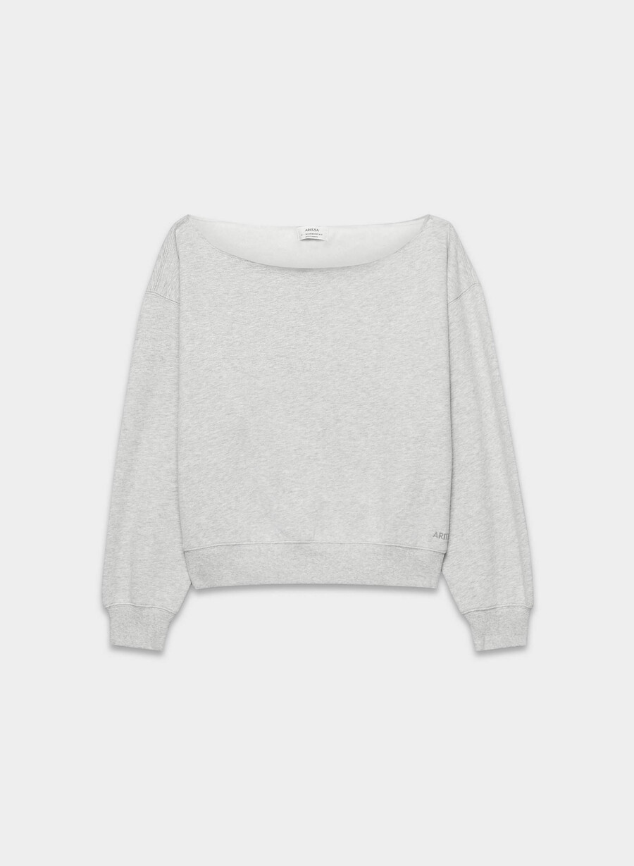 mysig sweatfleece bf off-shoulder sweatshirt ljunggrå krom