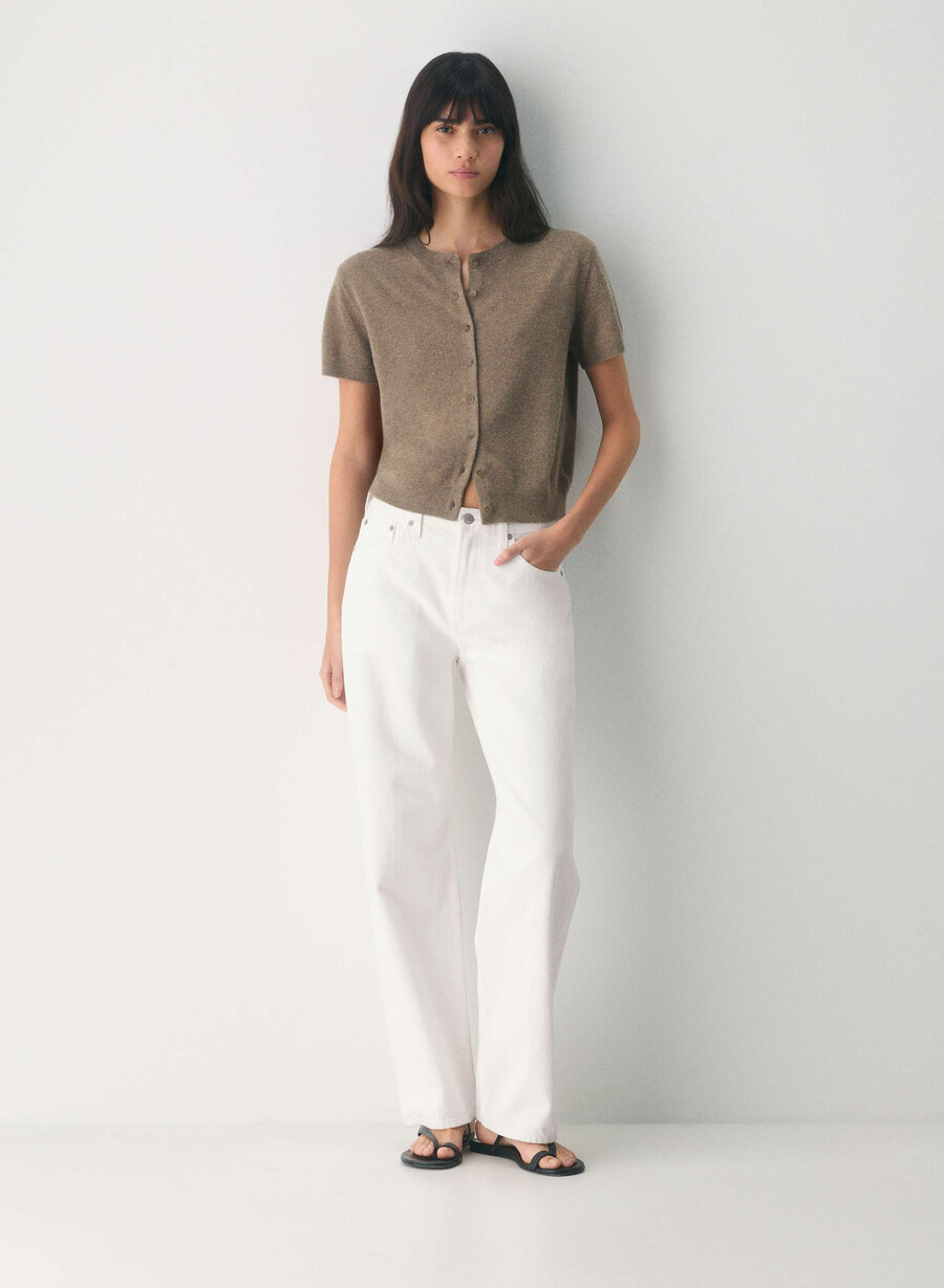 bare cashmere kortärmad cardigan ljunggrön folio brun