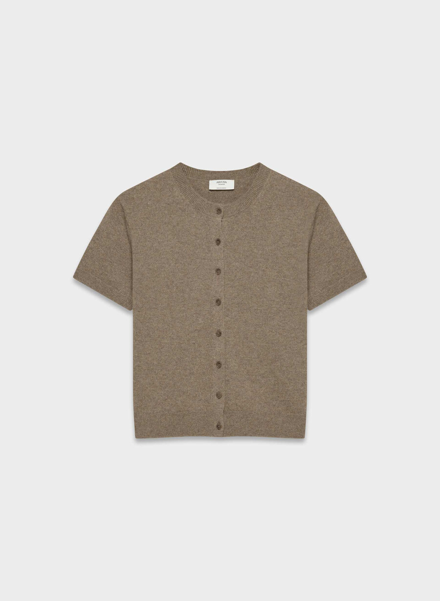 bare cashmere kortärmad cardigan ljunggrön folio brun