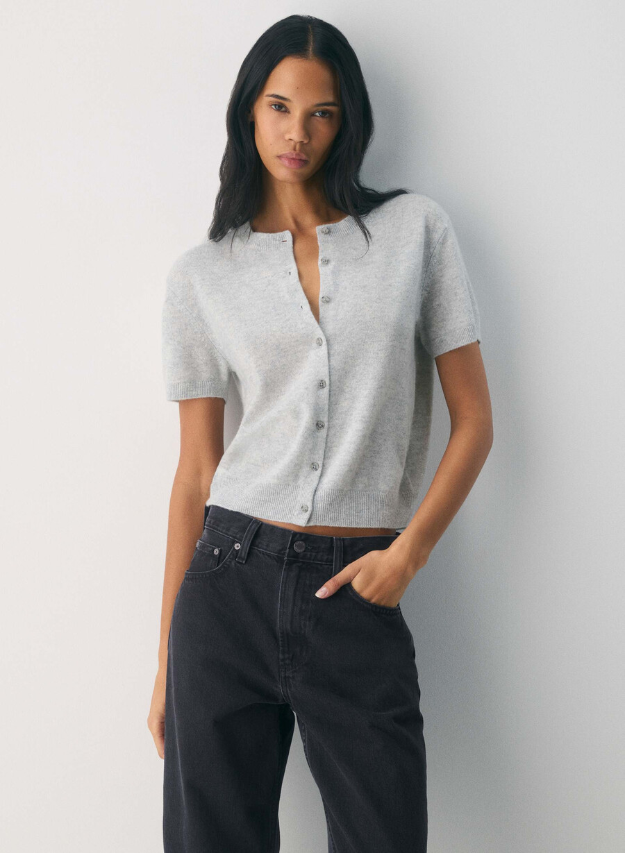 bare cashmere kortärmad cardigan ljunggrå krom