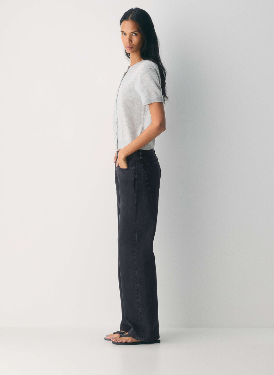 bare cashmere kortärmad cardigan ljunggrå krom