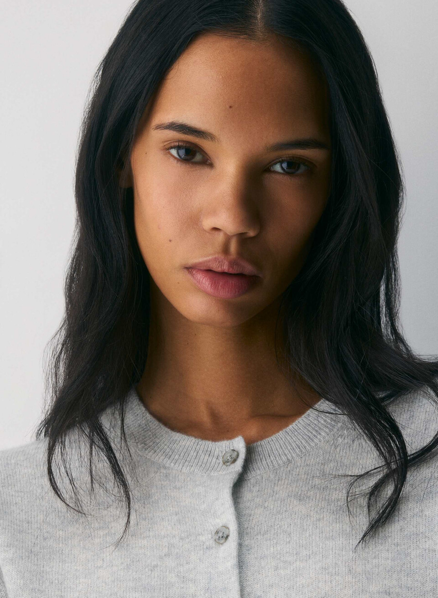 bare cashmere kortärmad cardigan ljunggrå krom