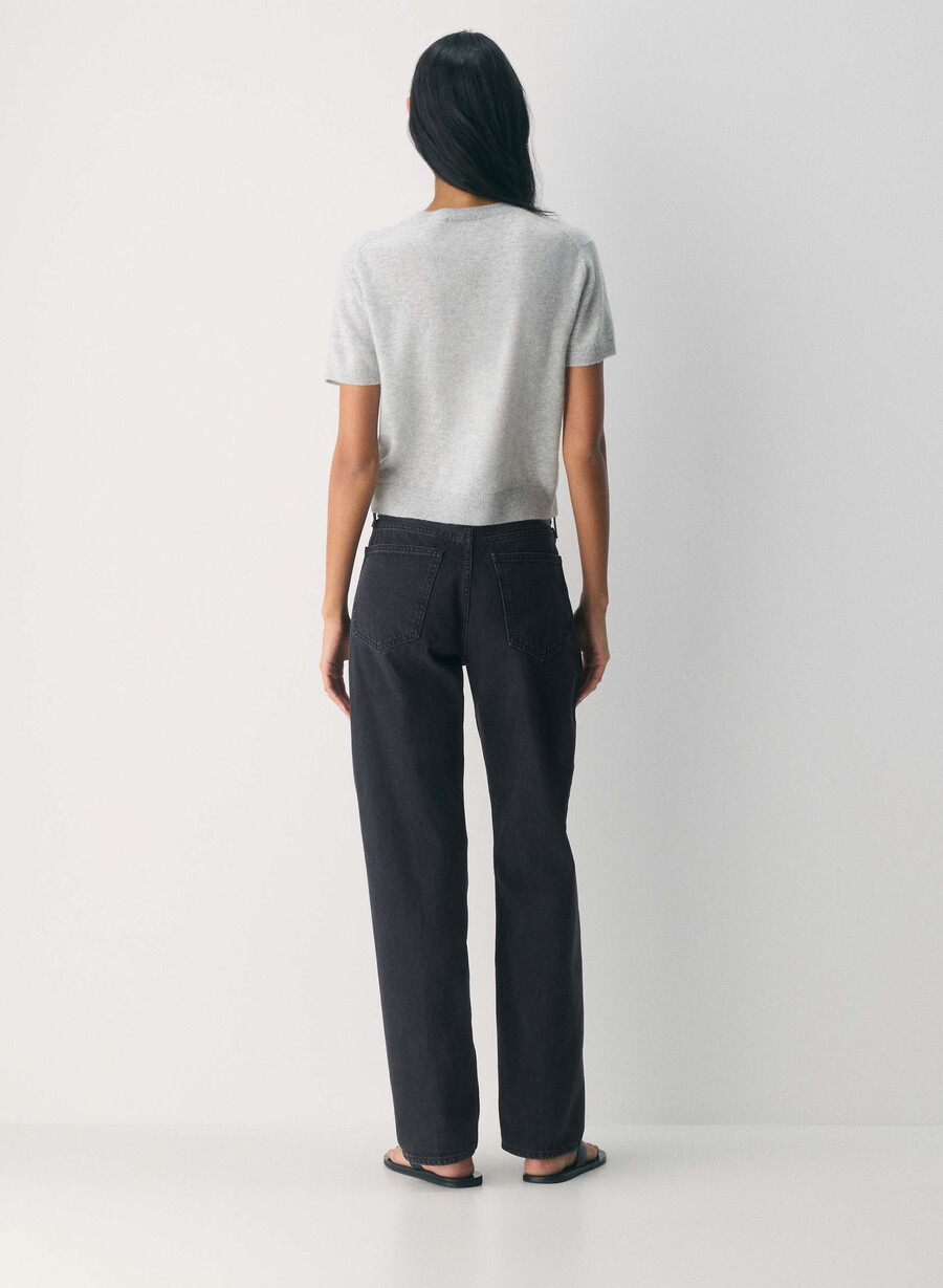 bare cashmere kortärmad cardigan ljunggrå krom