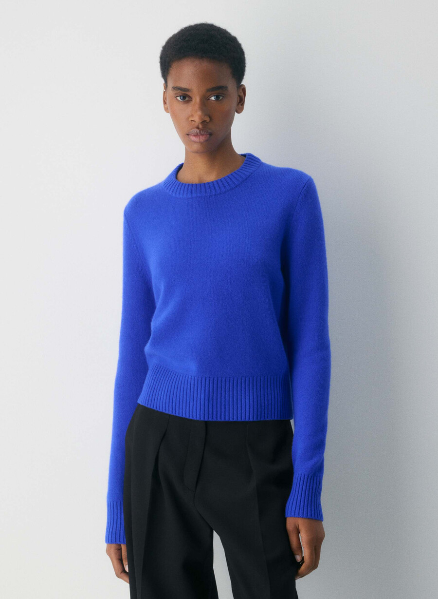 essential cashmere shrunken crew-tröja ablaze blÅ
