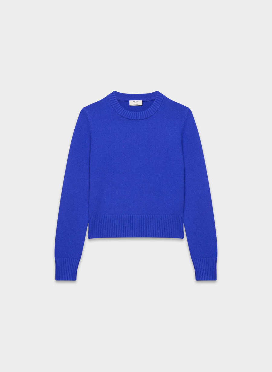 essential cashmere shrunken crew-tröja ablaze blÅ