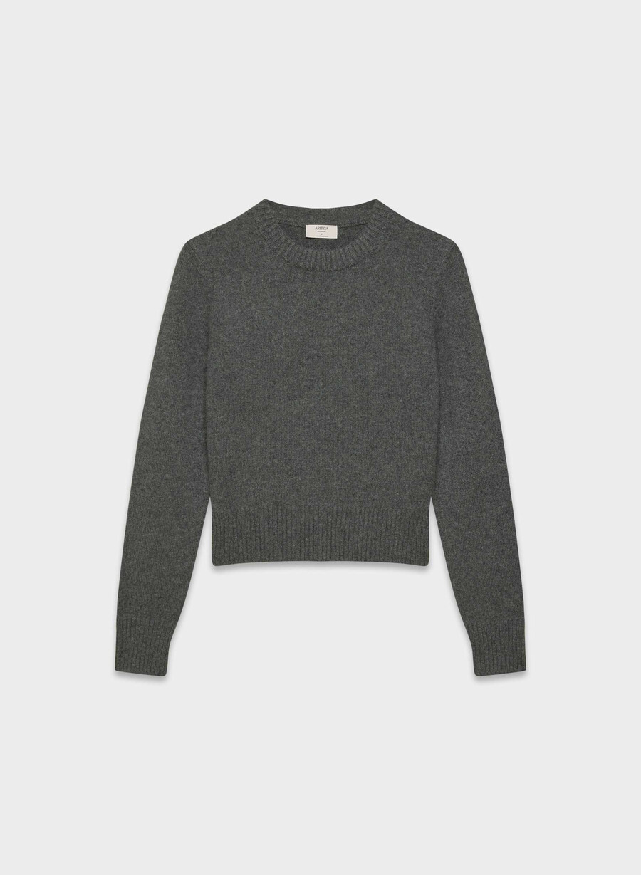 krympt cashmere-tröja i läder ljunggrön
