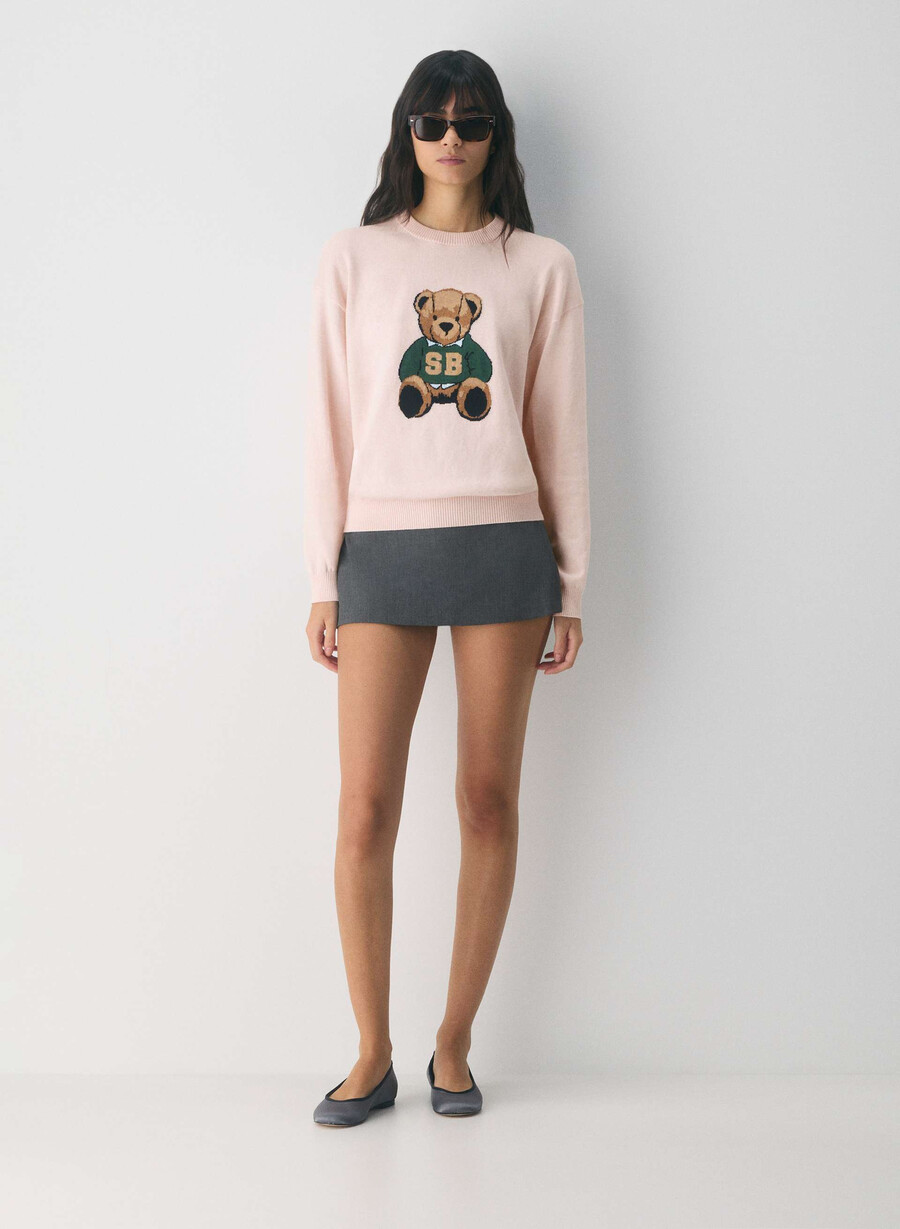cotton charm prep icon tröja blÅ rosa nallebÄra