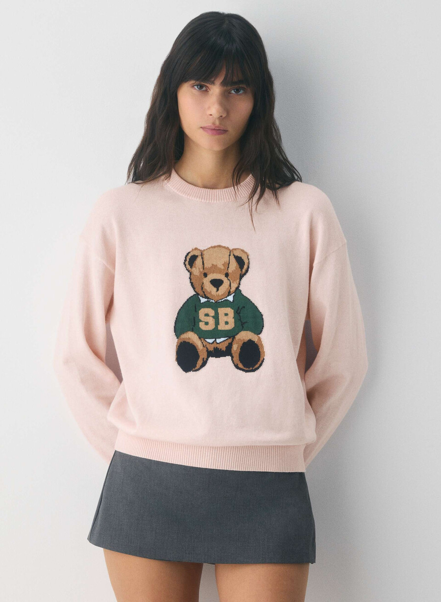 cotton charm prep icon tröja blÅ rosa nallebÄra