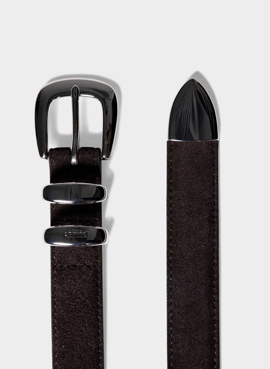 legendariskt massivt mässingsbälte i mocka modern brunsilver