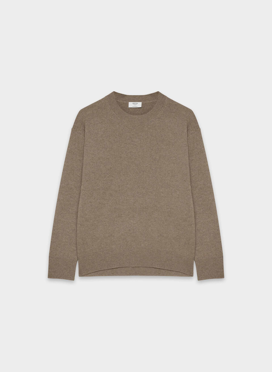 bare cashmere relaxed crew sweater ljunggrön folio brun