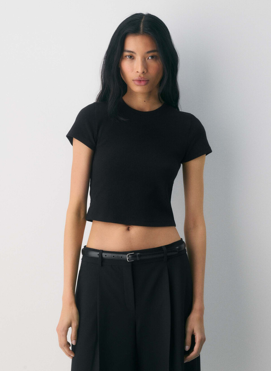 homestretch ribbad tune midja t-shirt svart