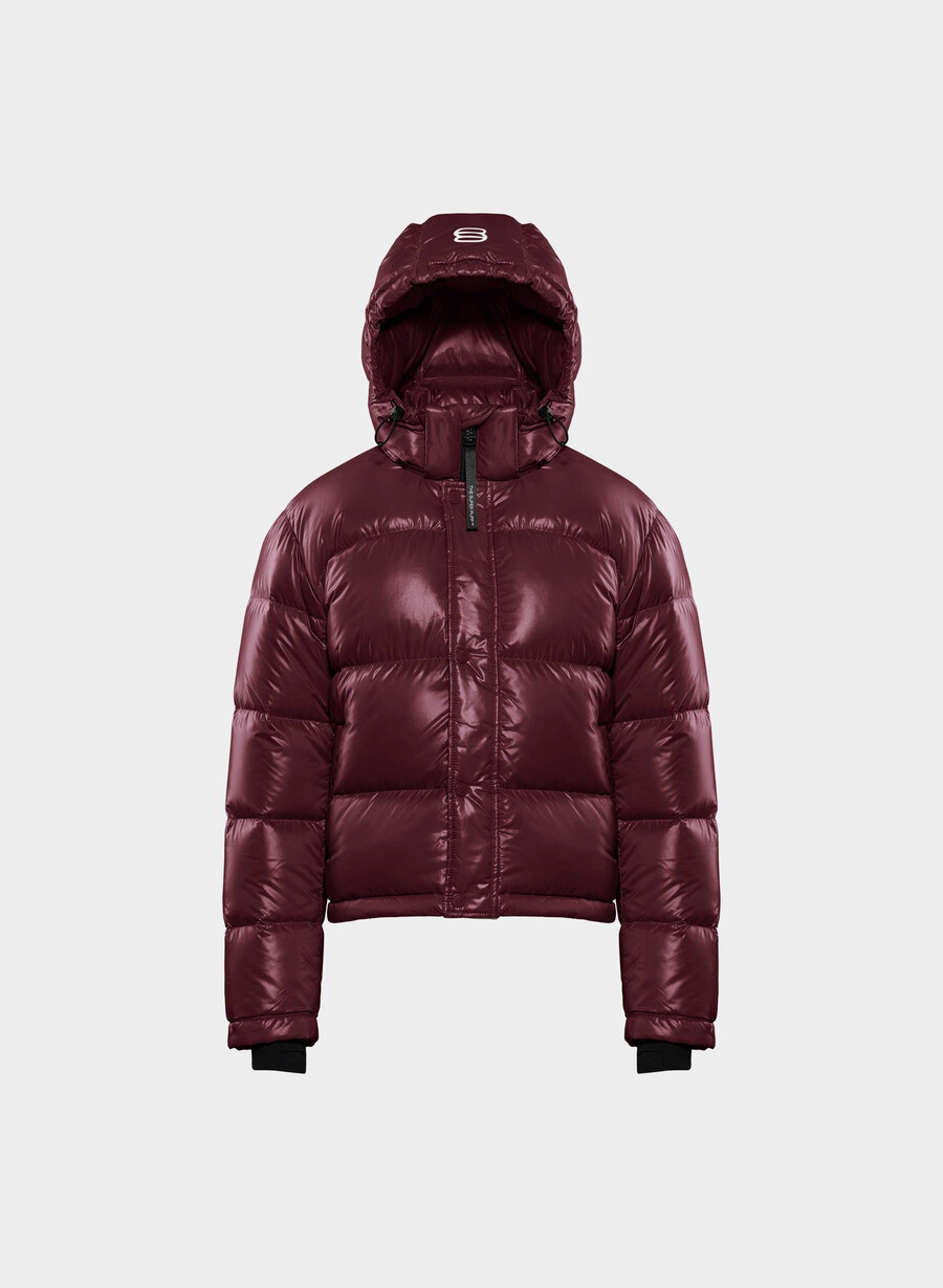 the super puff shorty - högblank plommonrÖd burgundy