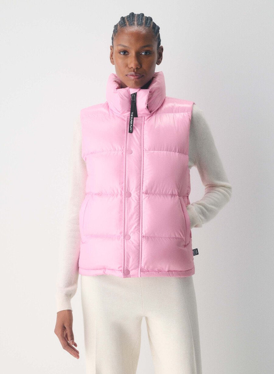super puff väst - högblank morganite rosa