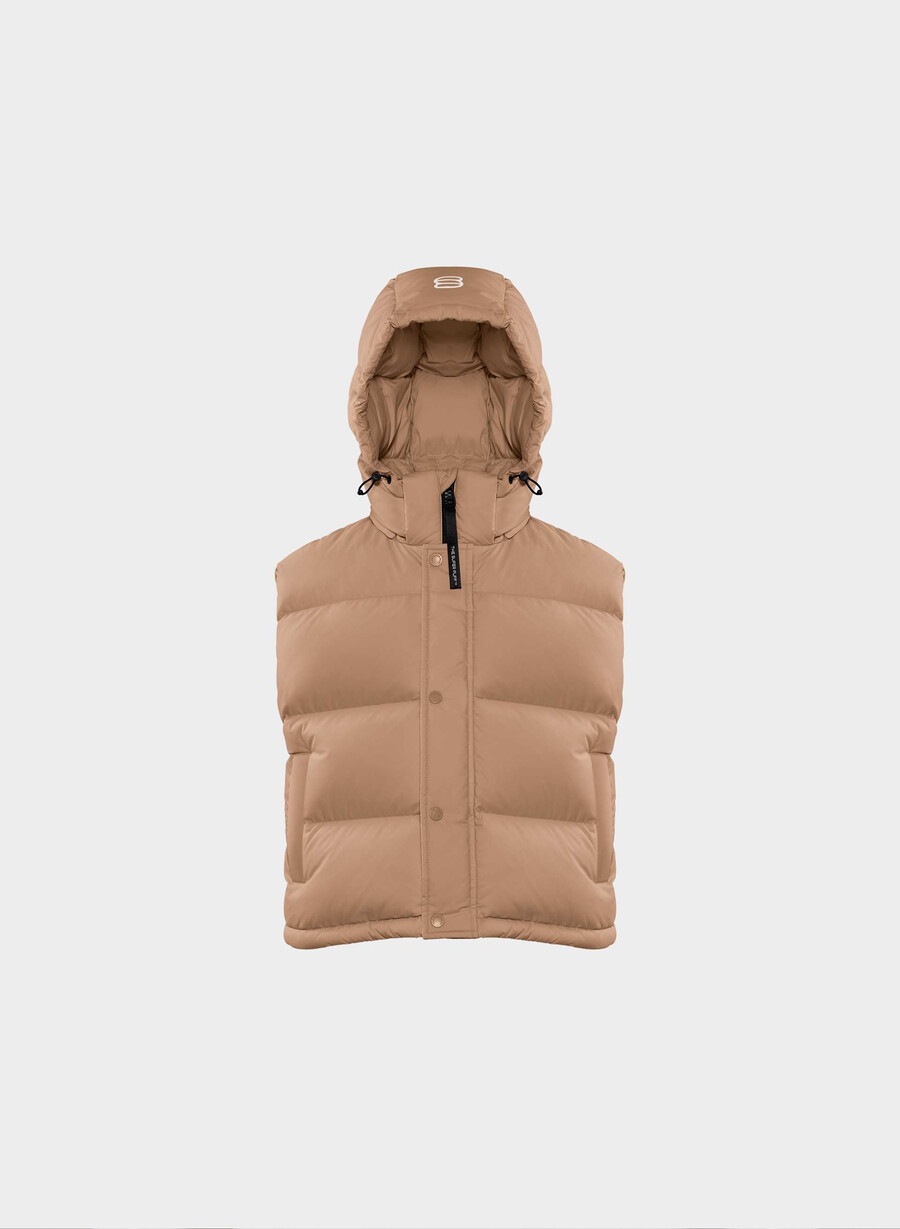 super puff shorty vest - climatte chokladmousse